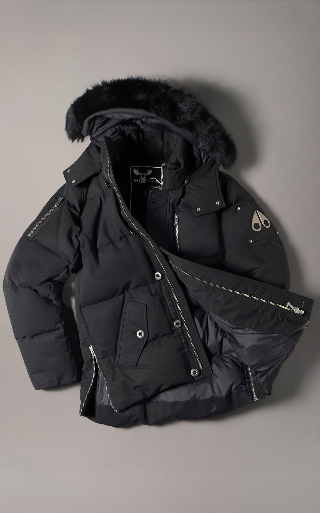 Doudoune en duvet à capuche avec fourrure Original 3Q noir
