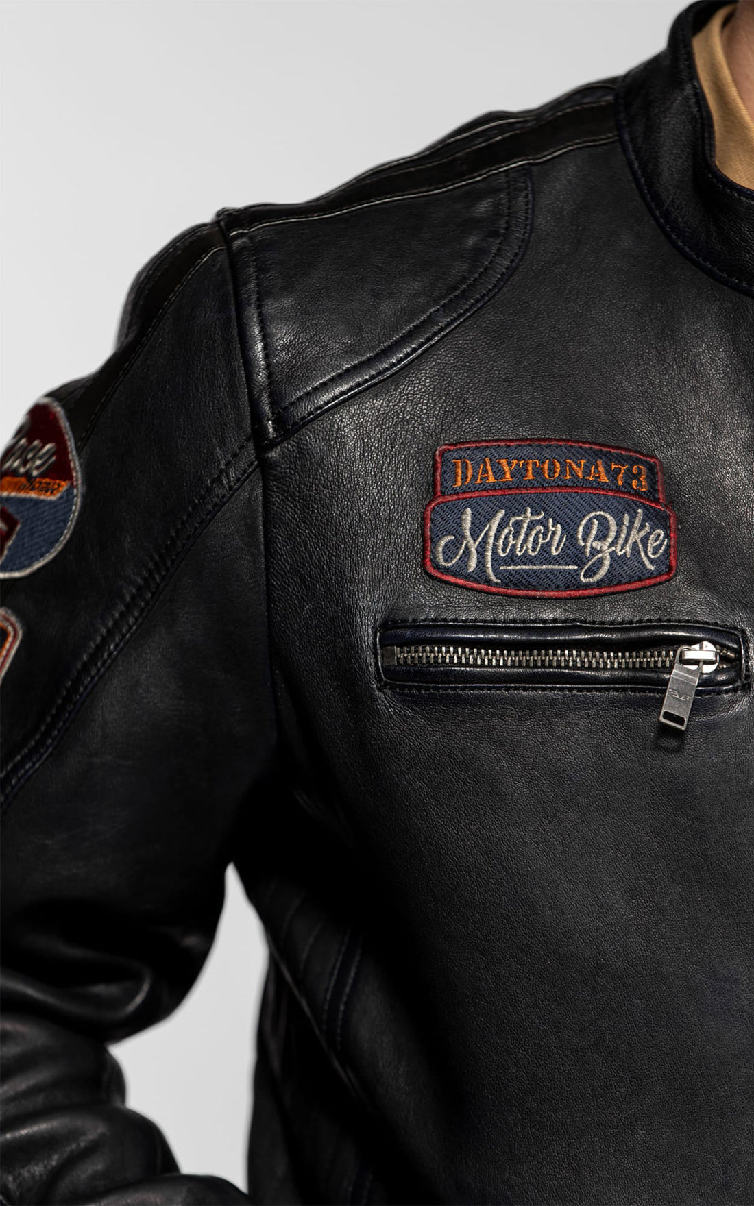 Blouson moto cuir Aniak bleu marine
