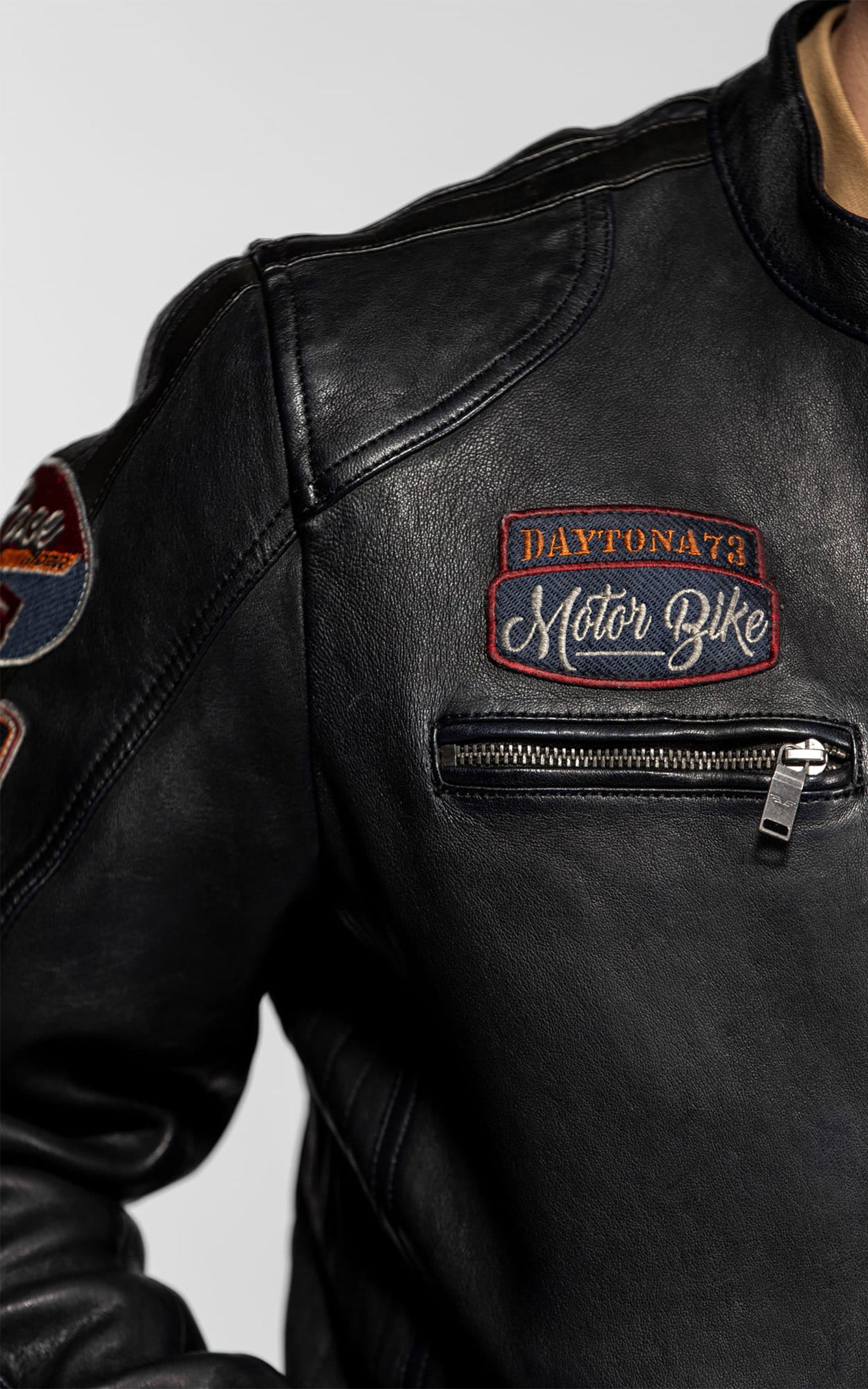 Blouson moto cuir Aniak bleu marine 5