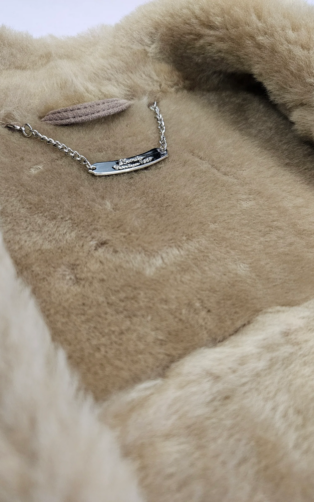 Manteau long peau lainée Carlo beige foncé