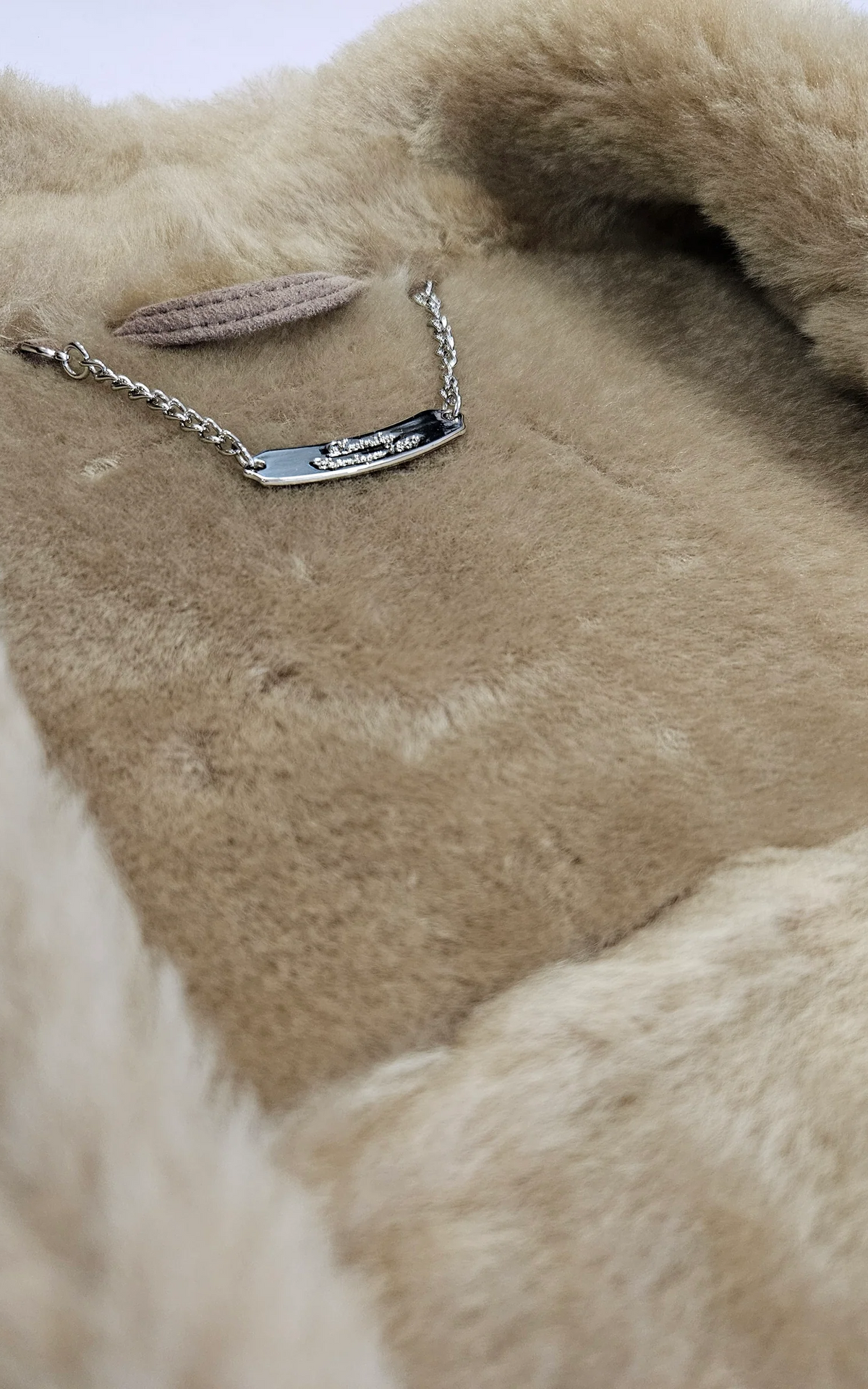 Manteau long peau lainée Carlo beige foncé 5