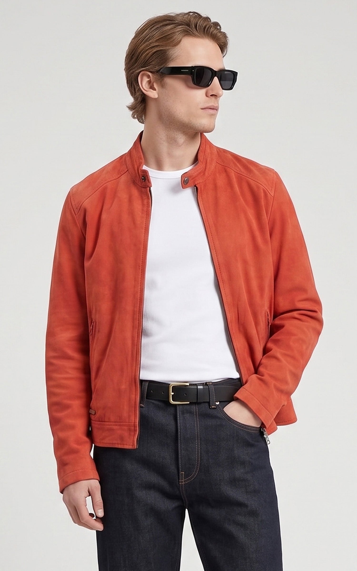 Blouson daim Delf rouge