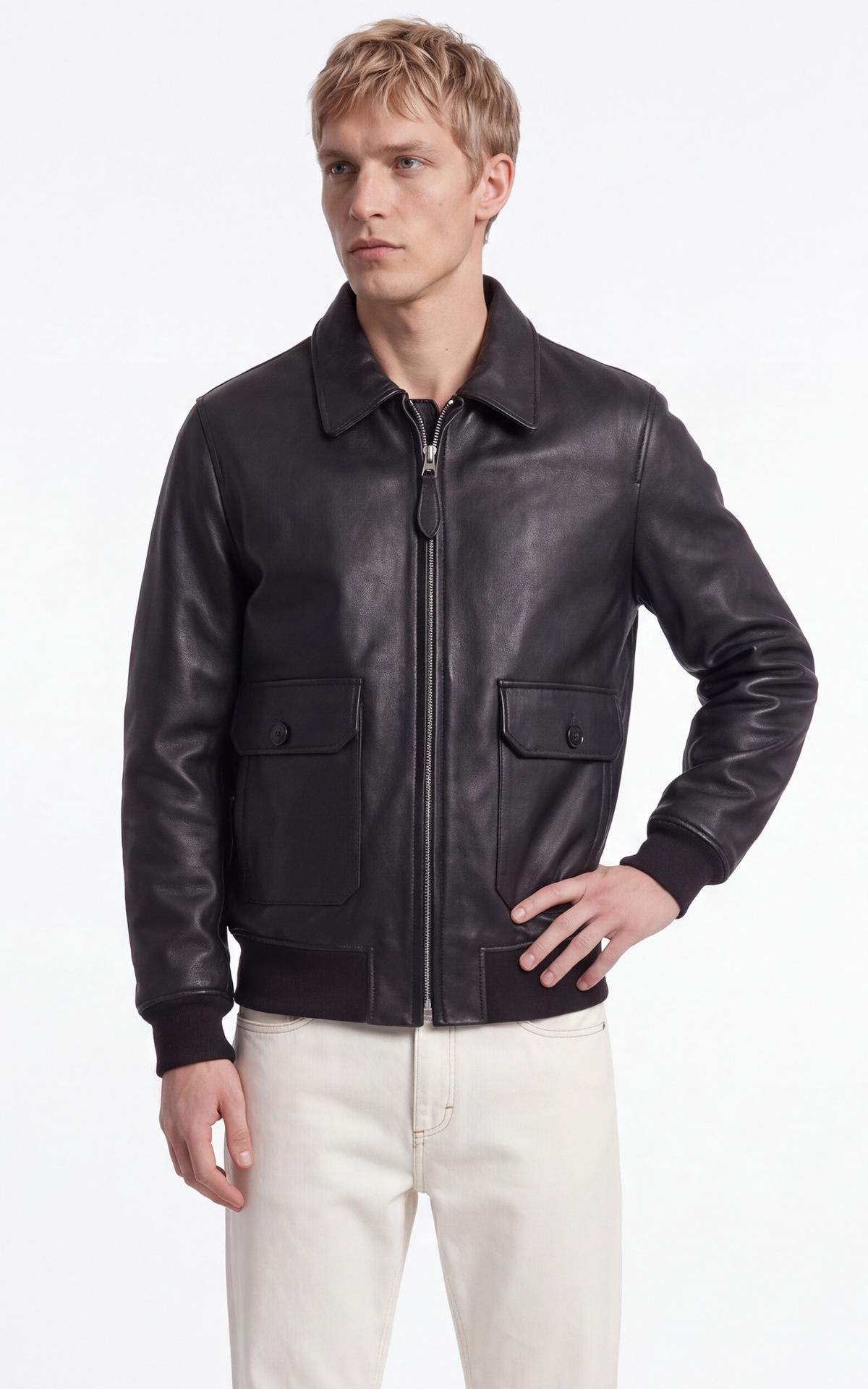 Blouson pilote cuir vachette LCAVIATION24 noir 4