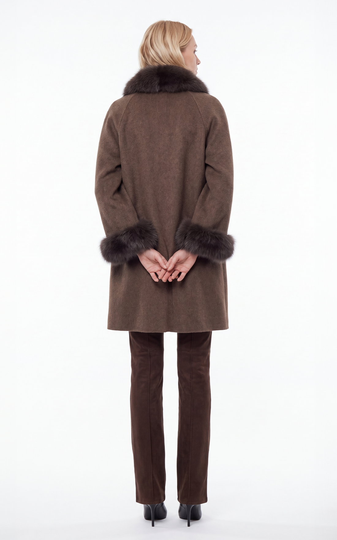 Manteau en laine et renard Jilibi marron