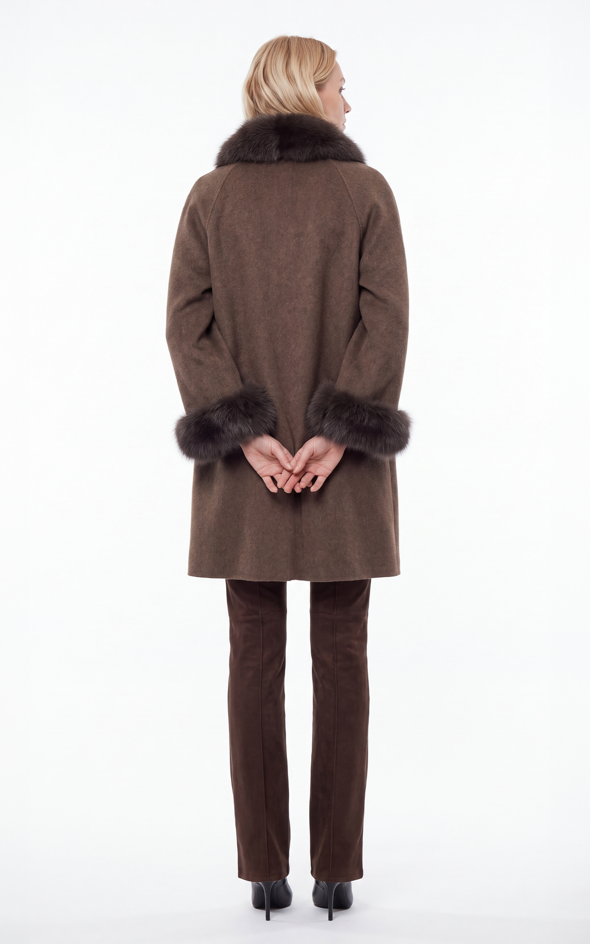Manteau long en laine et renard Jiliby marron 4