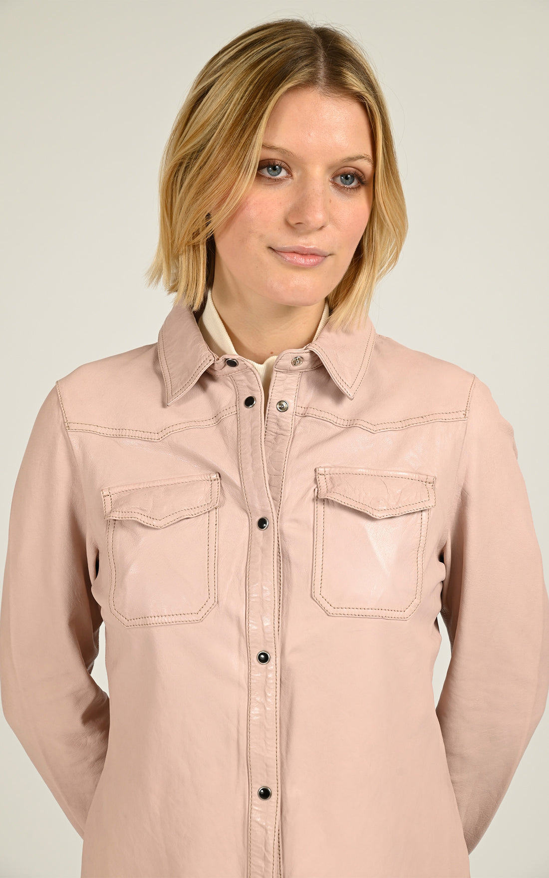 Chemise cuir Dolores rose poudré