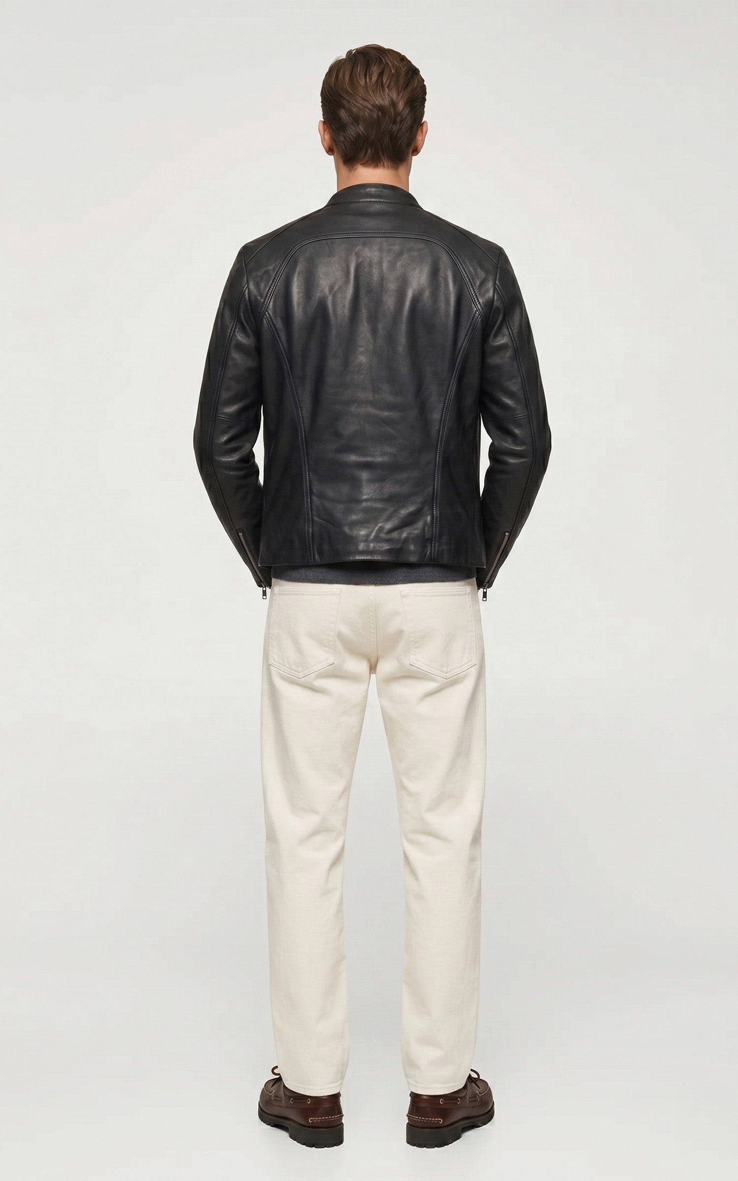 Chaqueta motera de cuero Leni de cuero negro 4