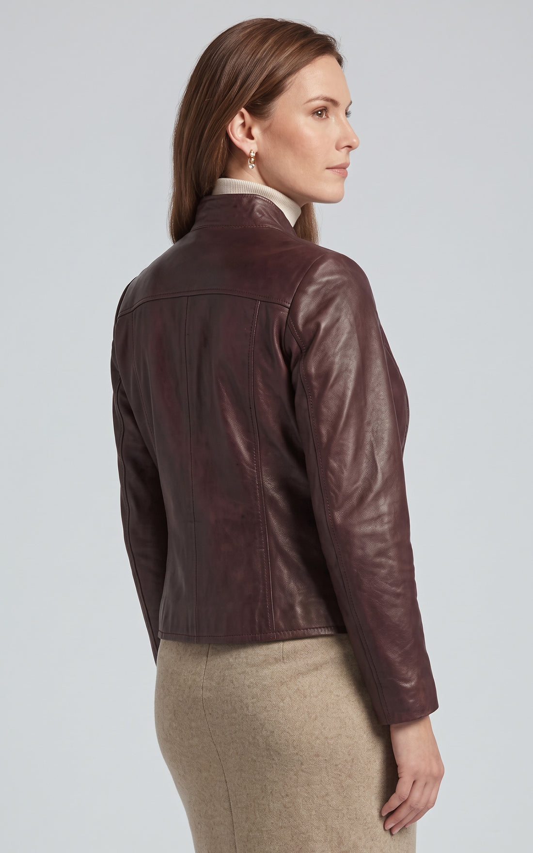 Blouson confort cuir brun cuivré