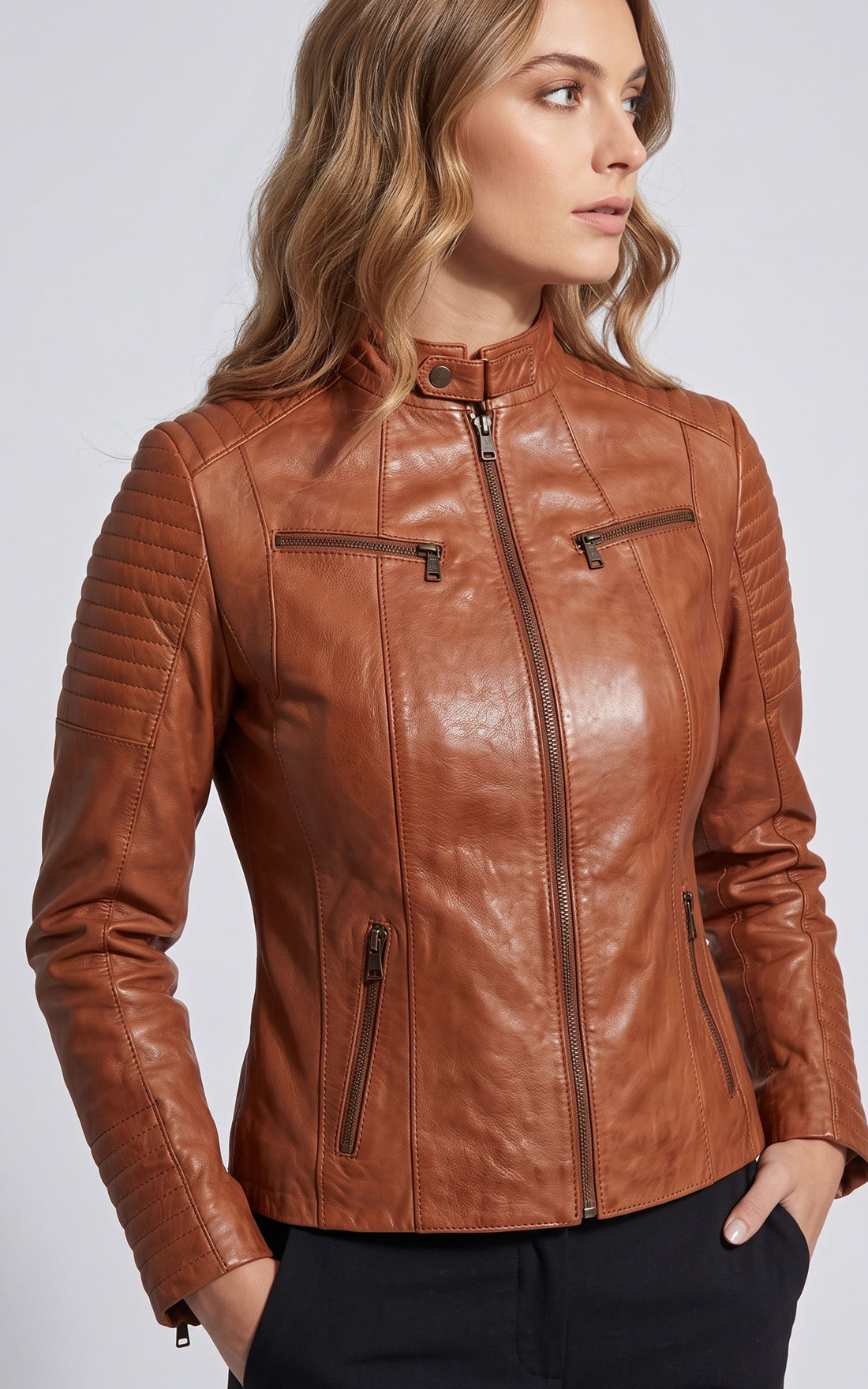 Blouson motard cuir Scooty cognac