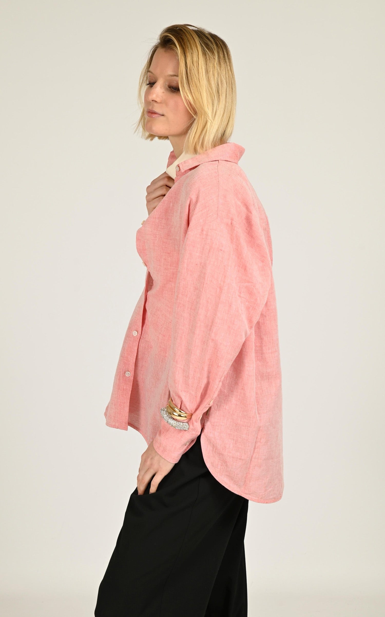 Oversized pink linen shirt