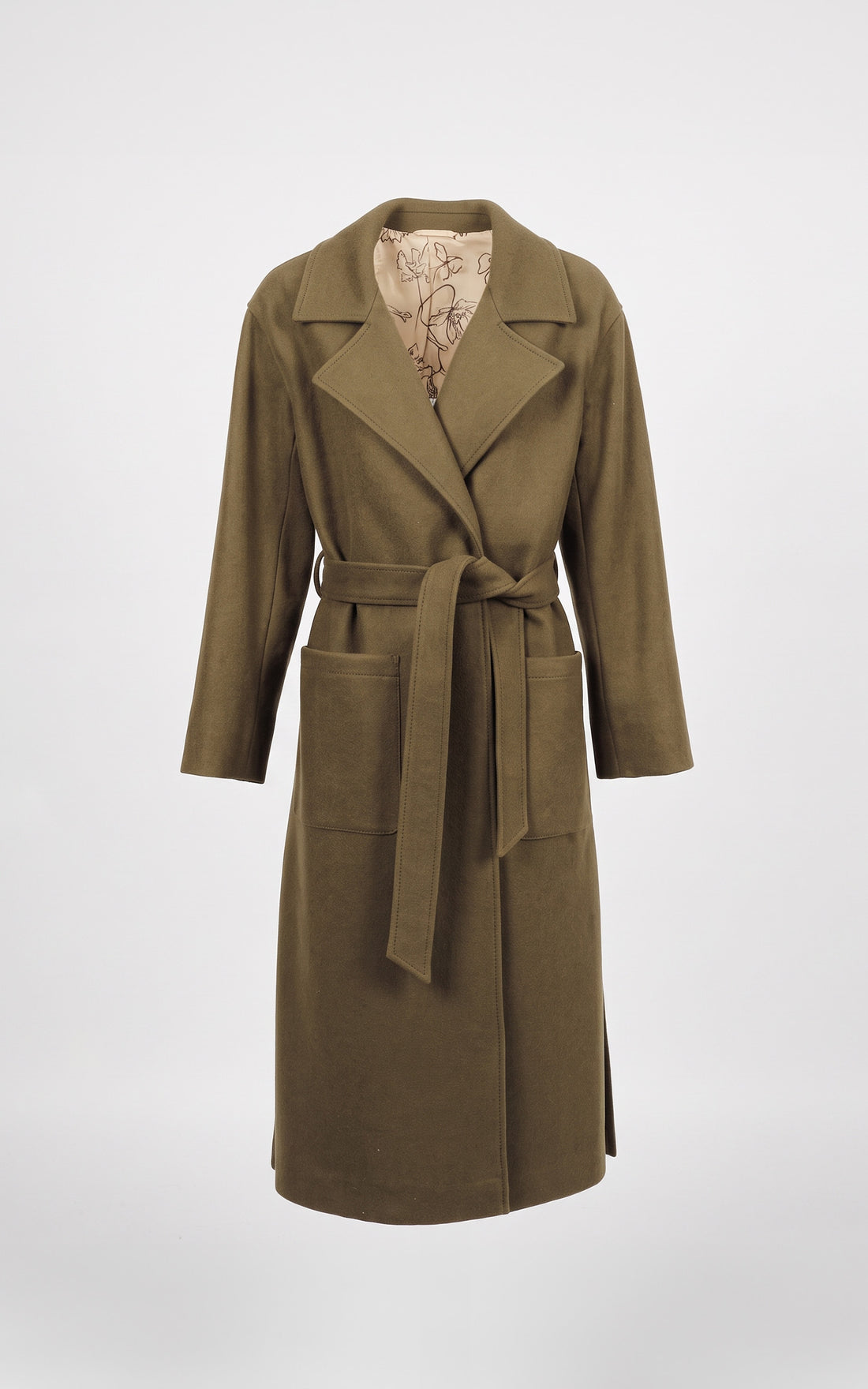 Manteau long avec ceinture laine Reality kaki