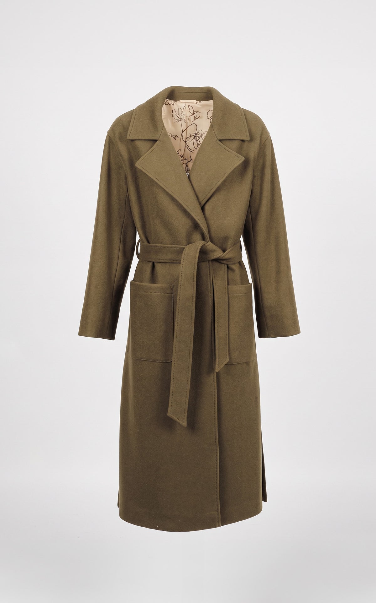 Manteau long avec ceinture laine Reality kaki