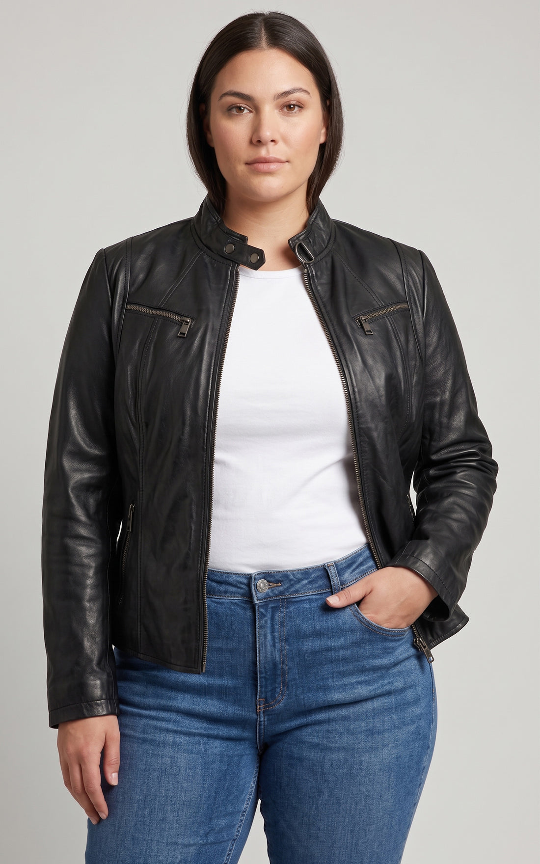 Blouson motard confort cuir noir