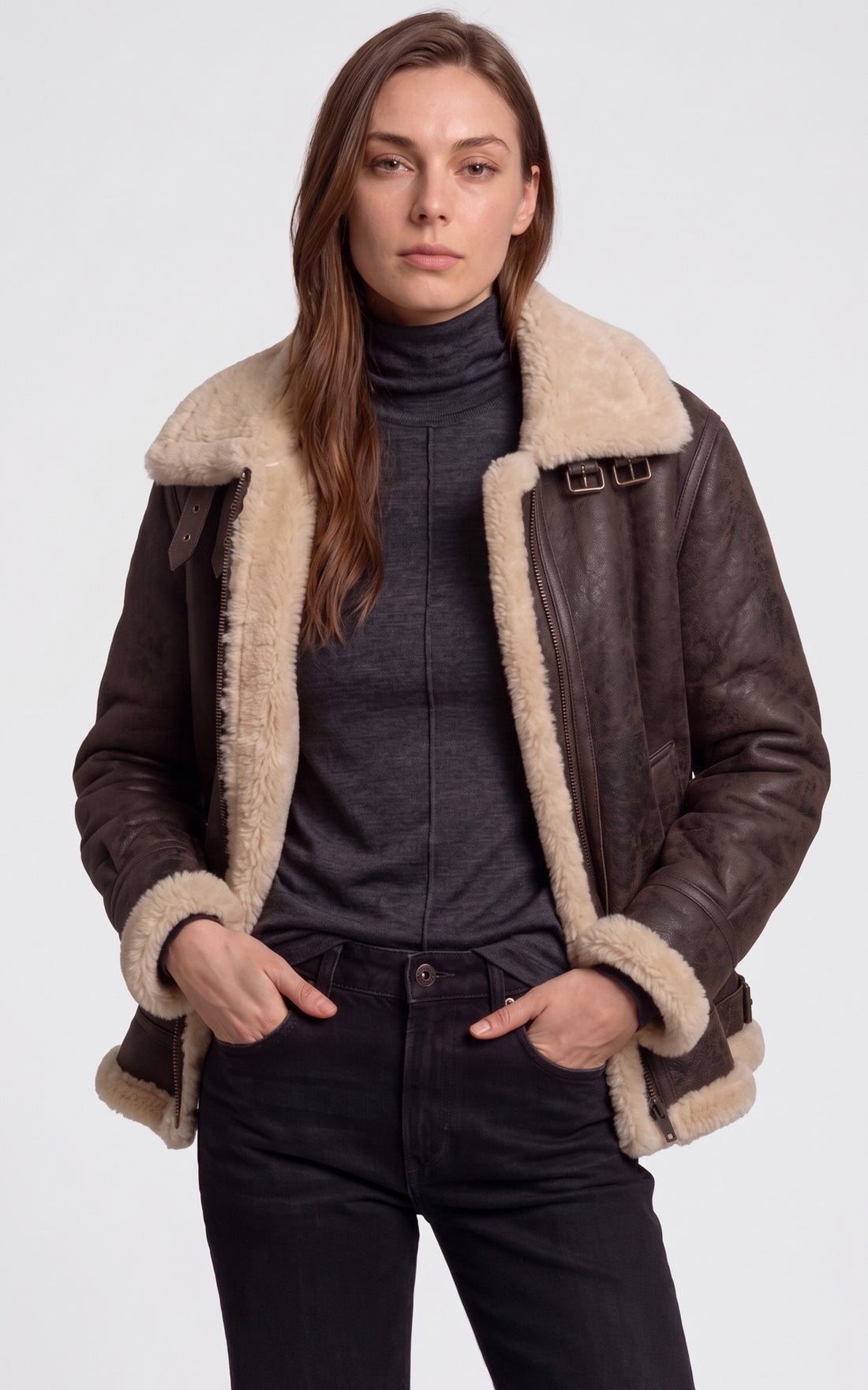 Bombardier cuir agneau nappa Javote marron