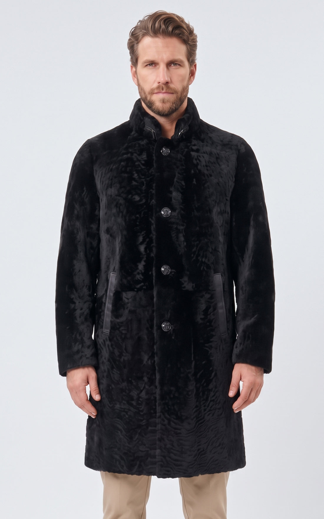 Manteau peau lainée ondulée Jallel noir