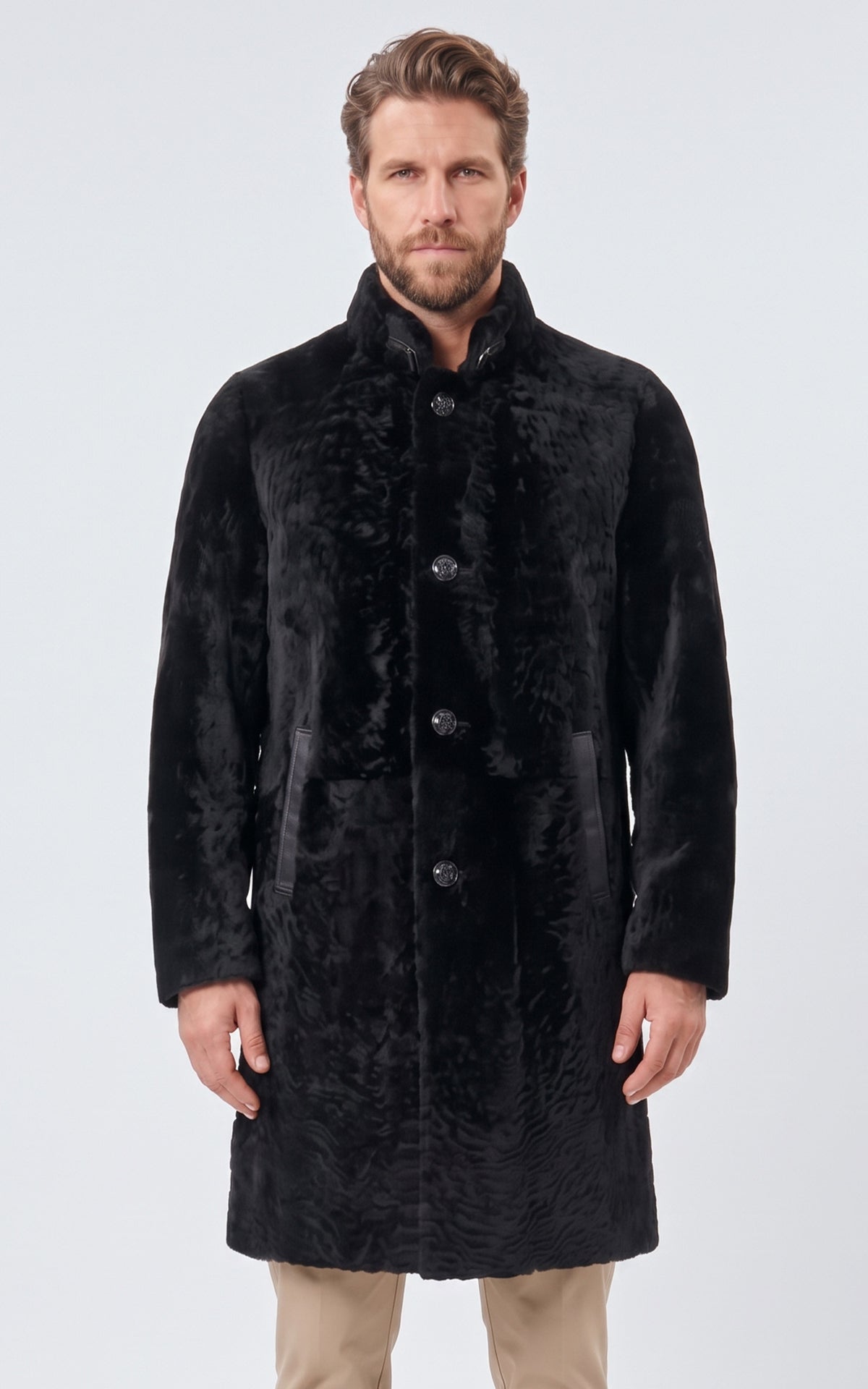 Manteau peau lainée ondulée Jallel noir 1