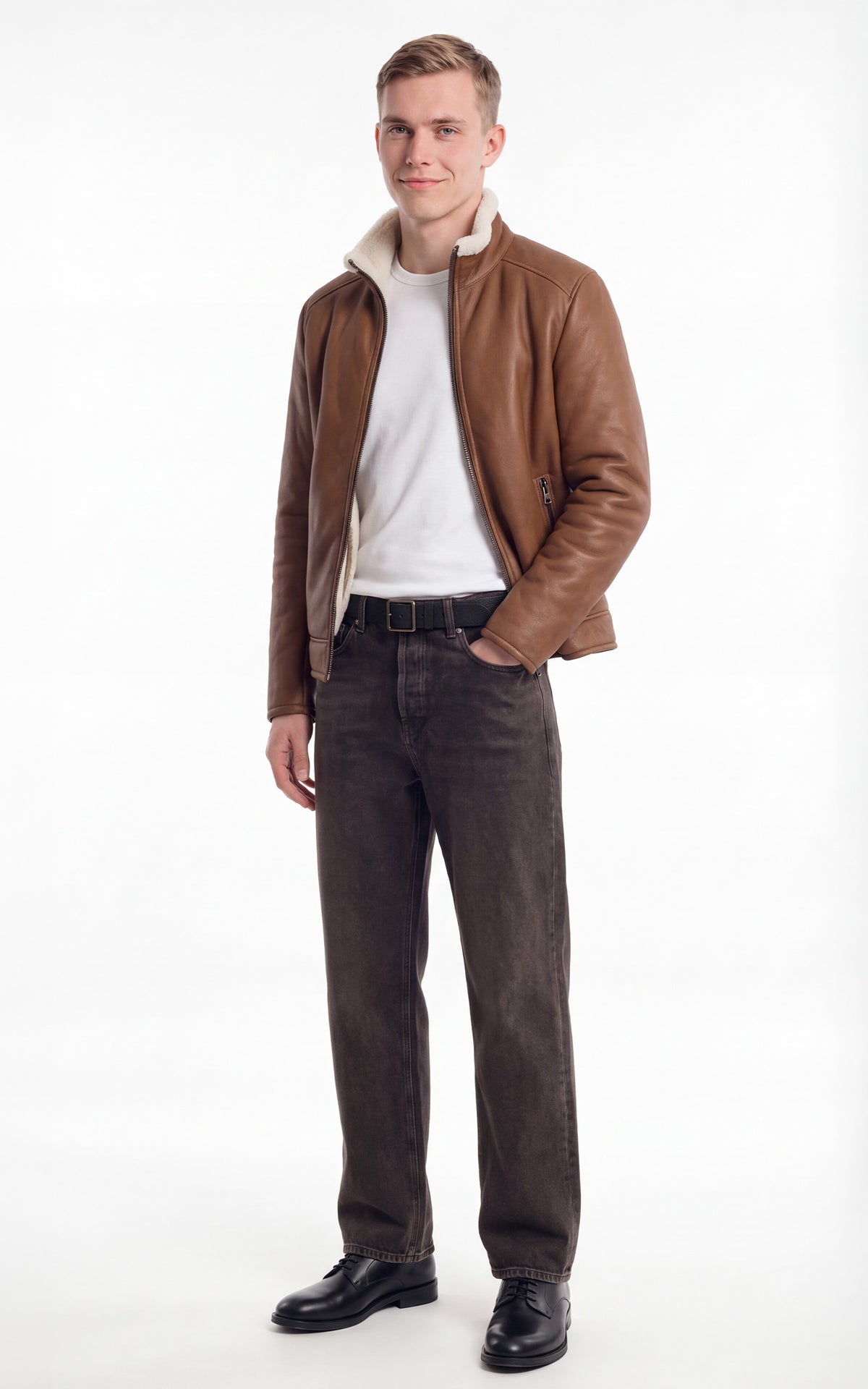 Veste peau lainée Hank cognac 2
