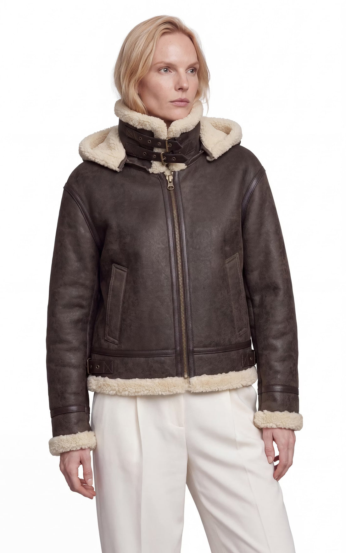 Bombardier cuir à capuche Jahood marron foncé