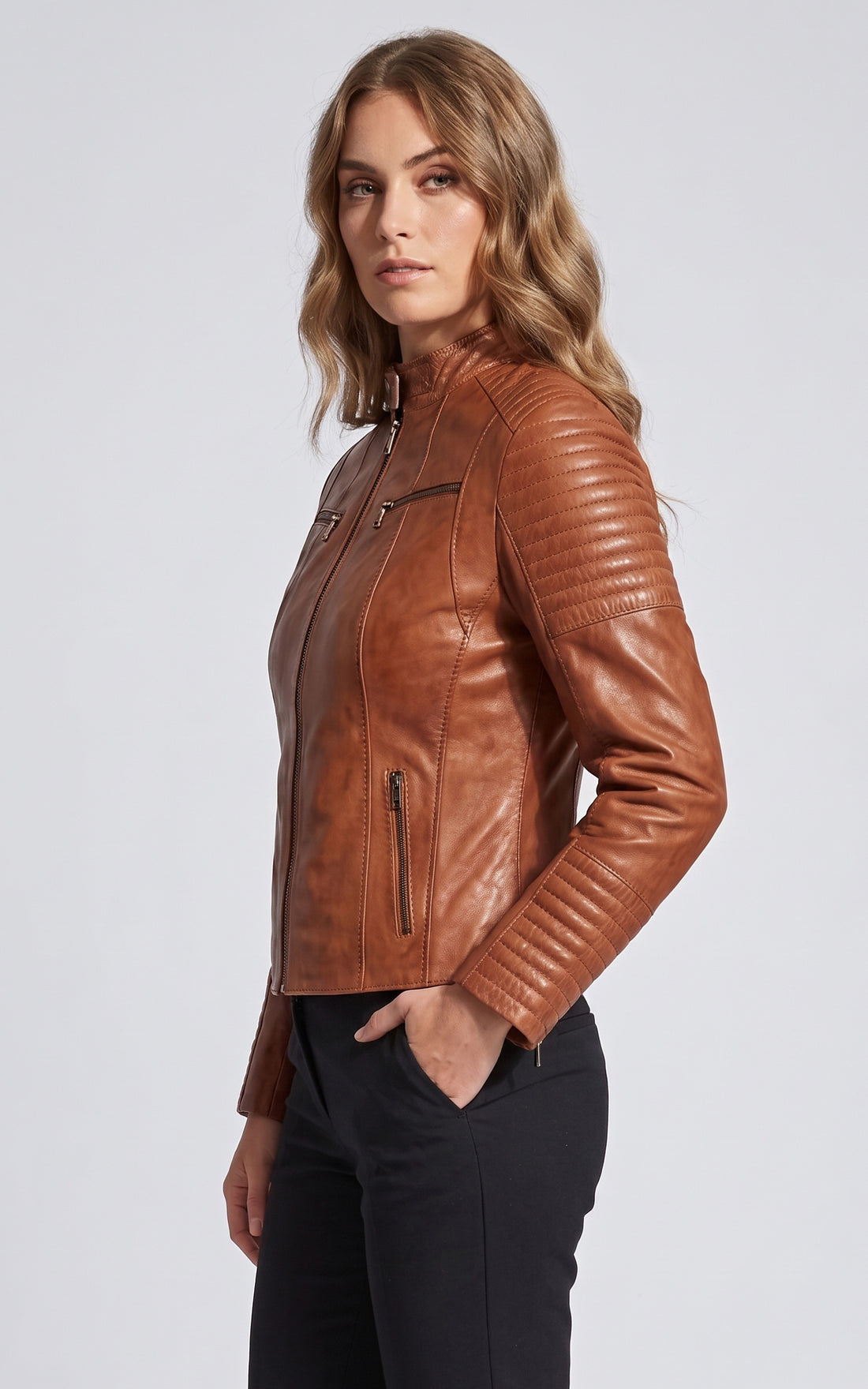 Blouson motard cuir Scooty cognac