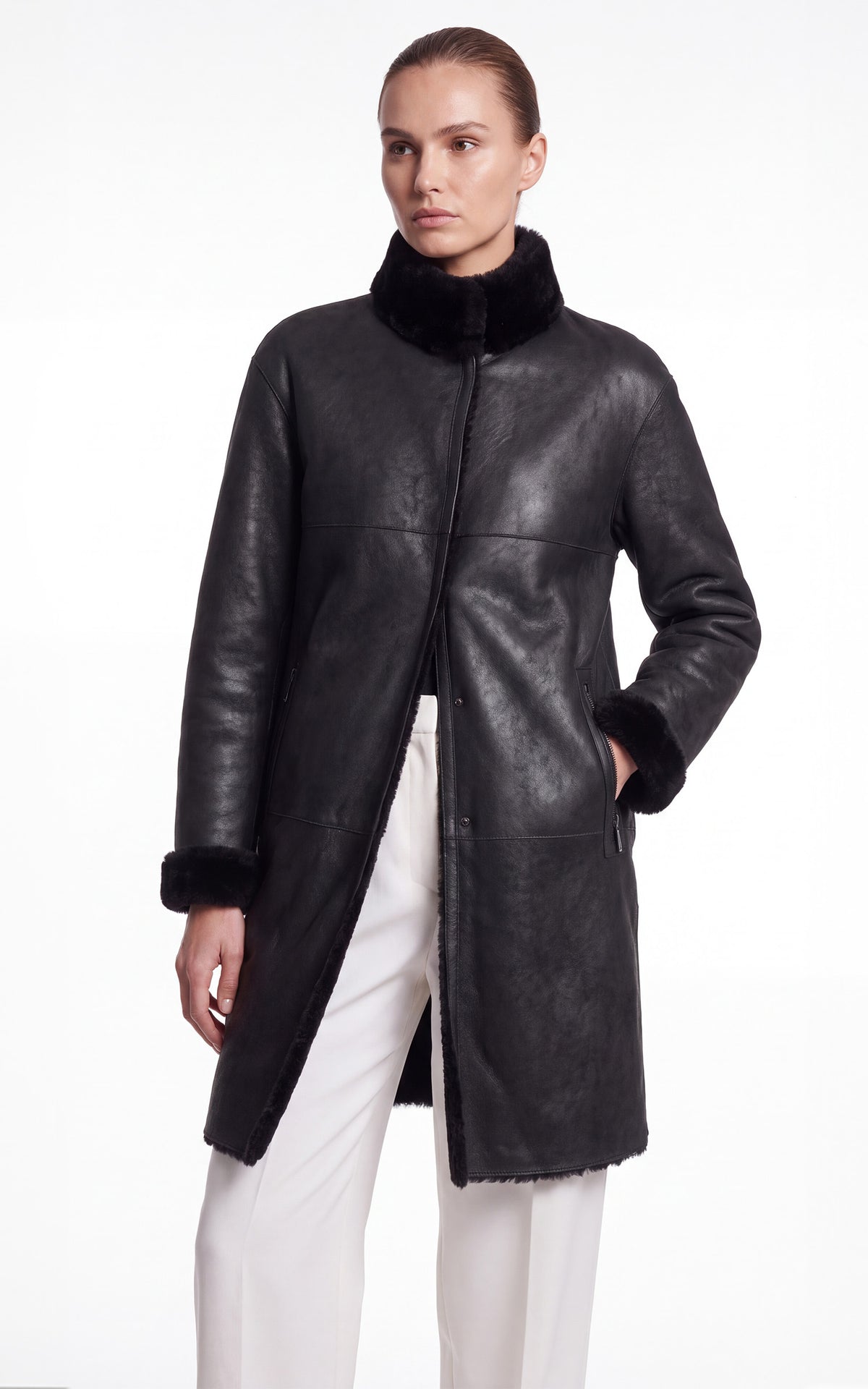 Manteau réversible peau lainée Giorgina noir