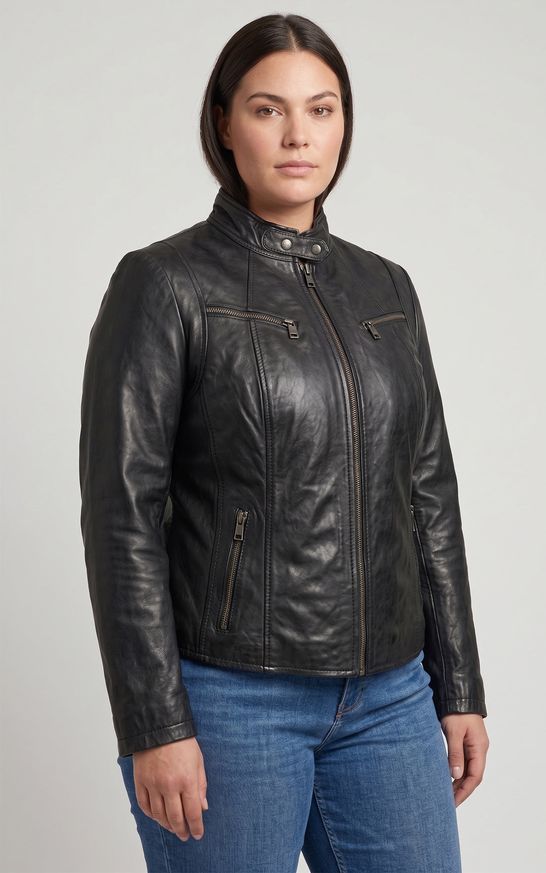 Blouson motard confort cuir noir