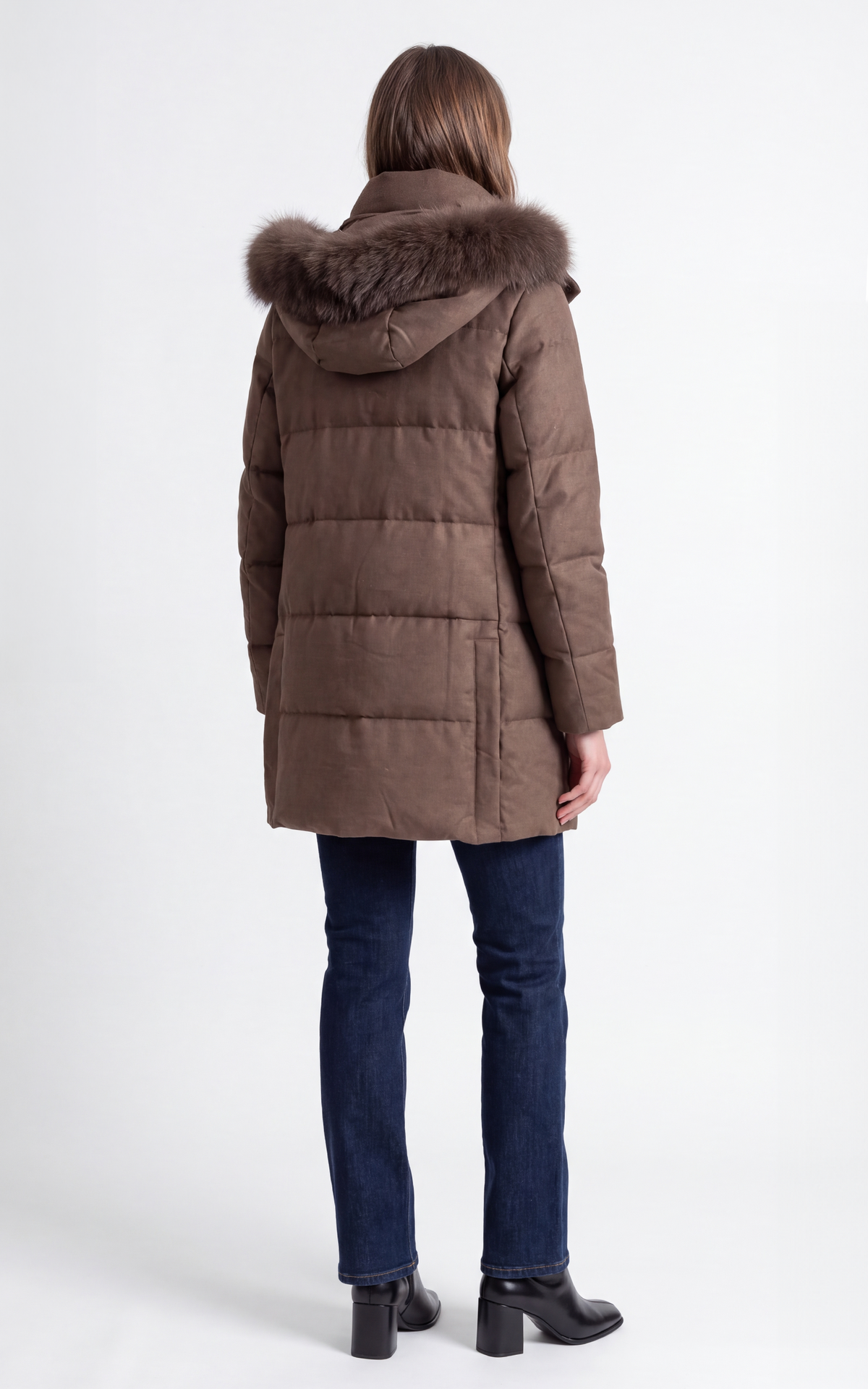 Doudoune longue à capuche avec fourrure imperméable Jadabi marron