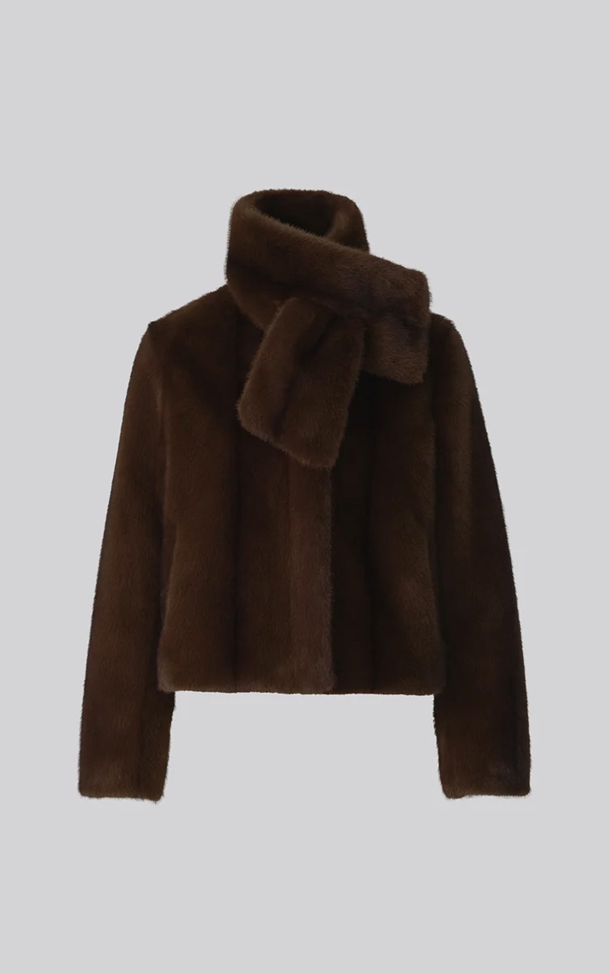 Veste courte avec écharpe vison synthétique Kendell marron