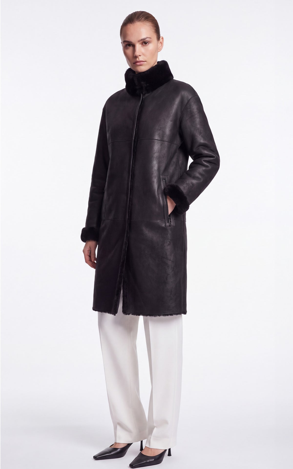 Manteau réversible peau lainée Giorgina noir