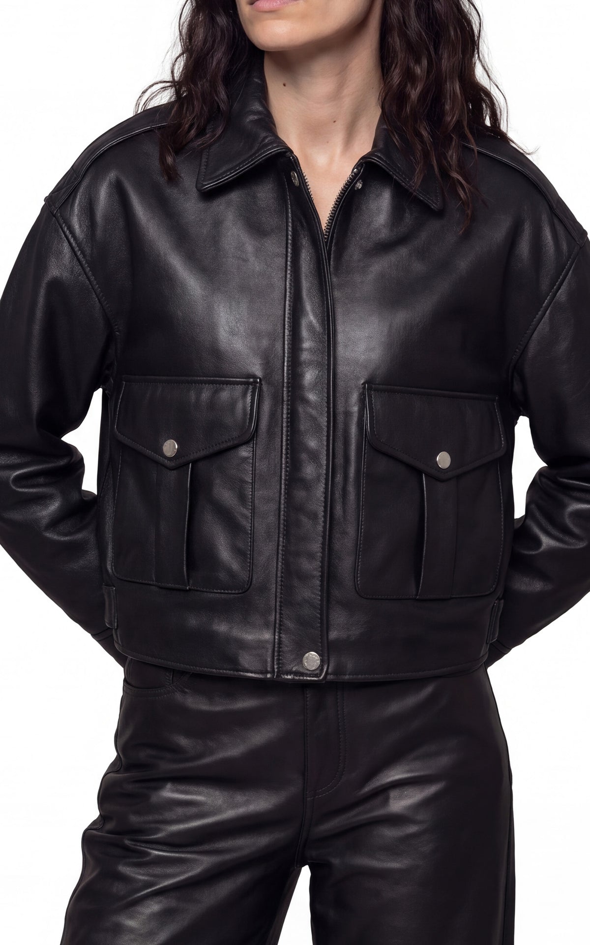 Blouson pilote cuir LCWDELIA noir 5