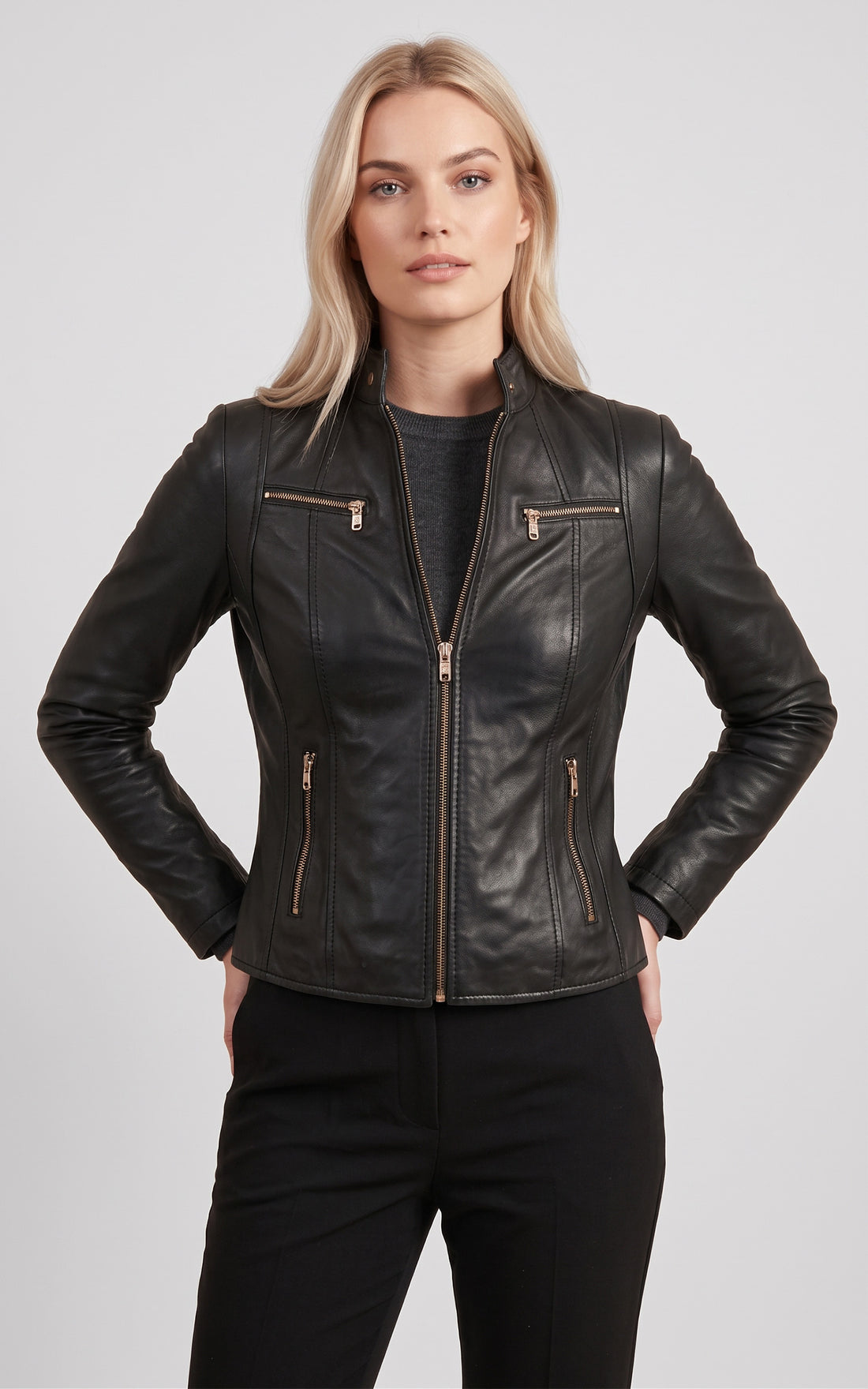 Blouson motard cuir Merry noir
