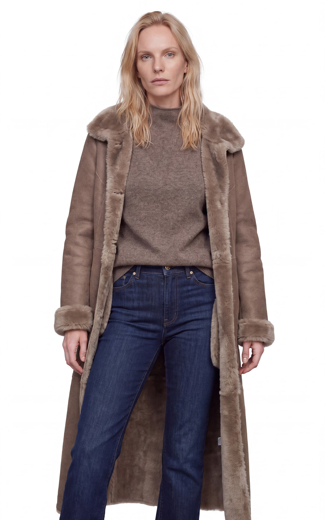 Manteau peau lainée réservible Flora beige