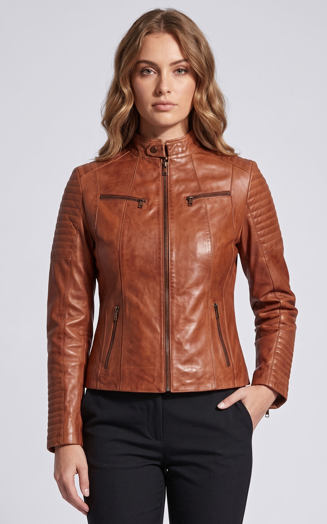 Blouson motard cuir Scooty cognac