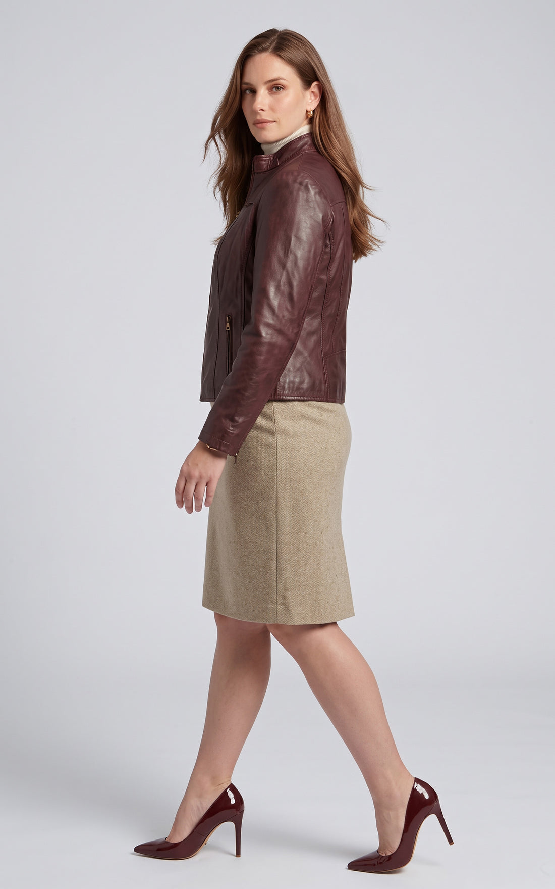 Blouson confort cuir brun cuivré