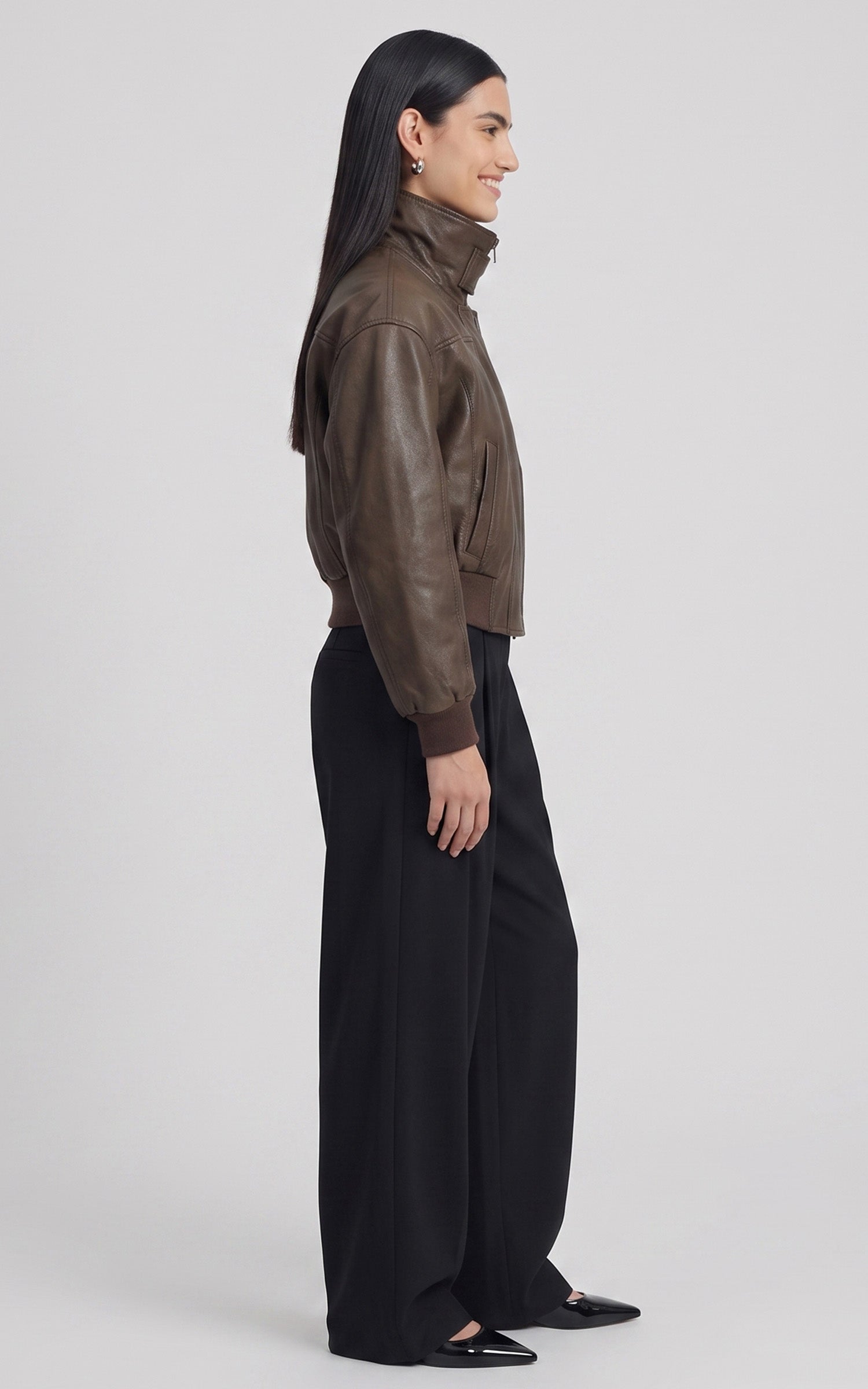 Blouson court cuir Henriette marron