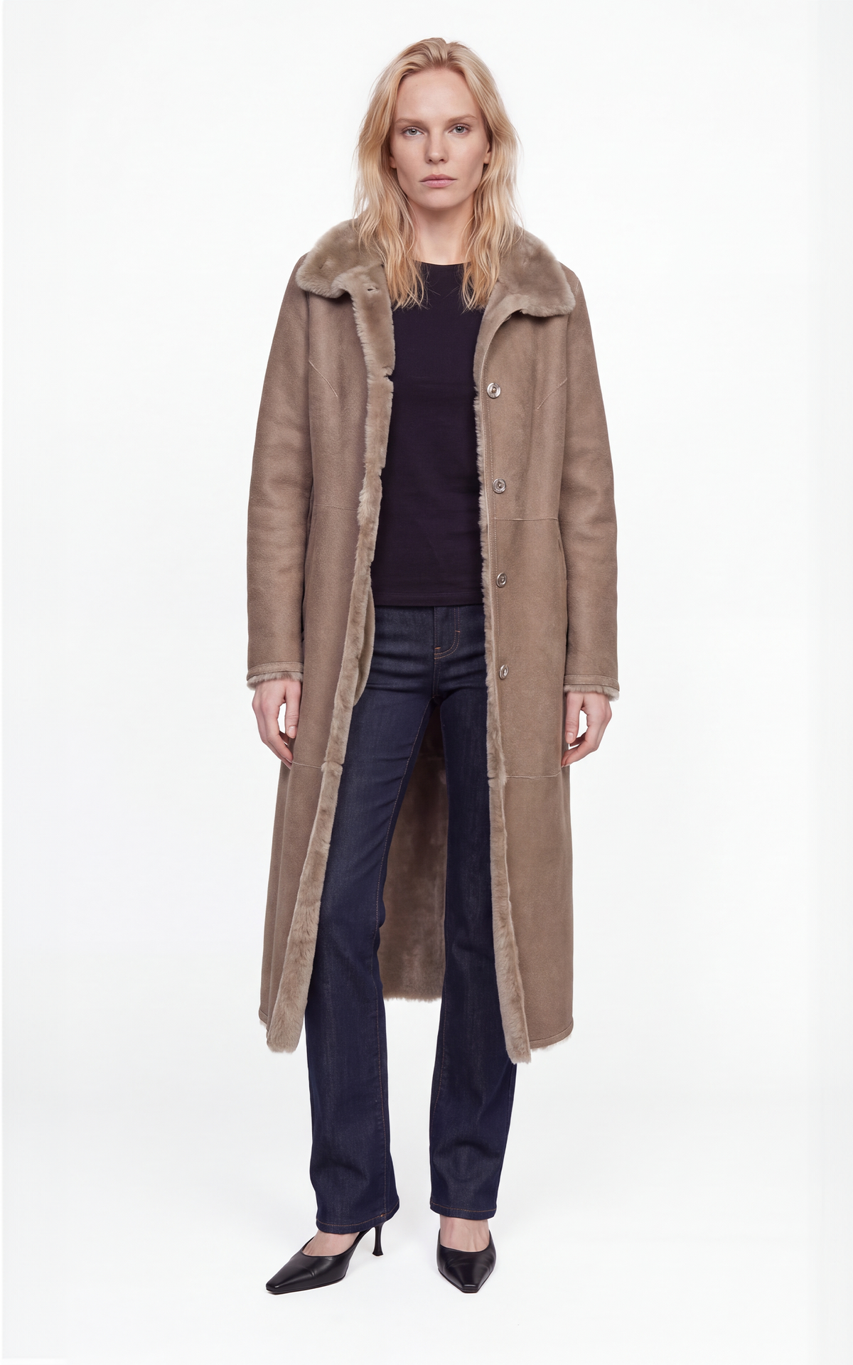 Manteau peau lainée réservible Flora beige