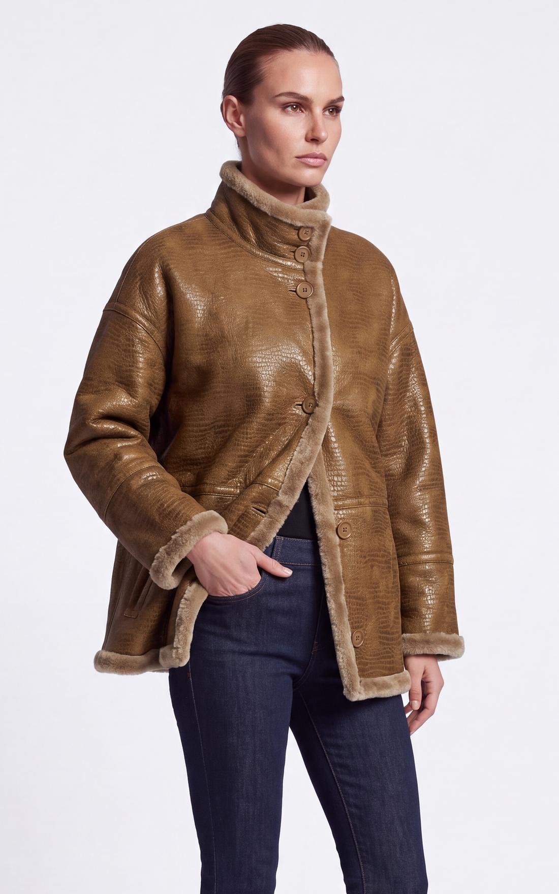 Veste peau lainée réversible Jude camel