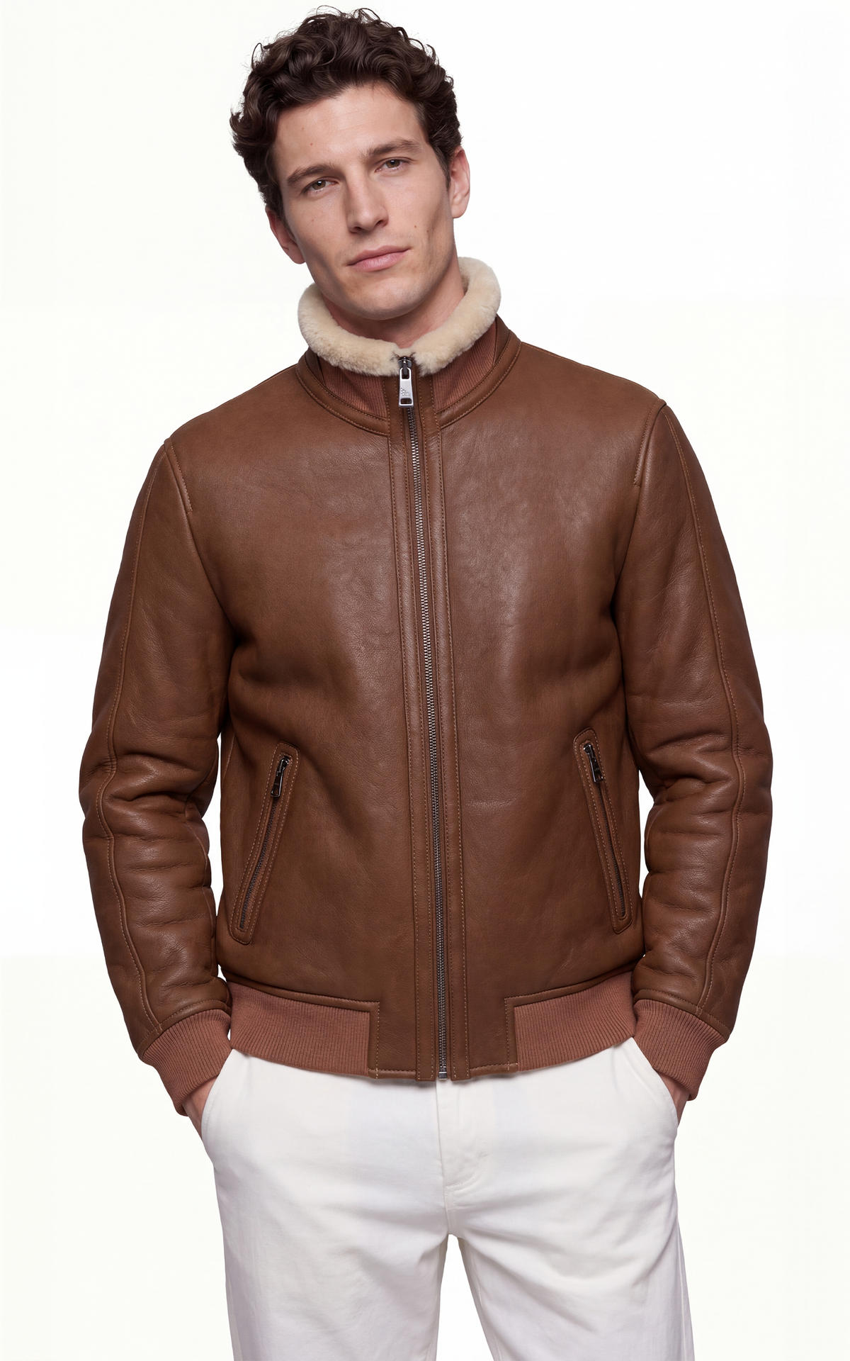 Blouson peau lainée mouton Iker cognac