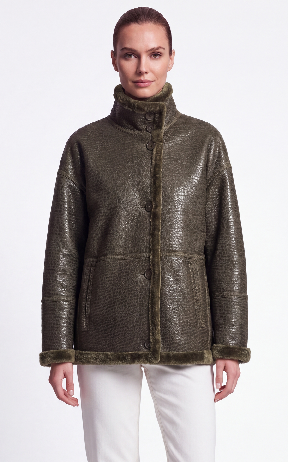 Veste peau lainée réversible Jude kaki