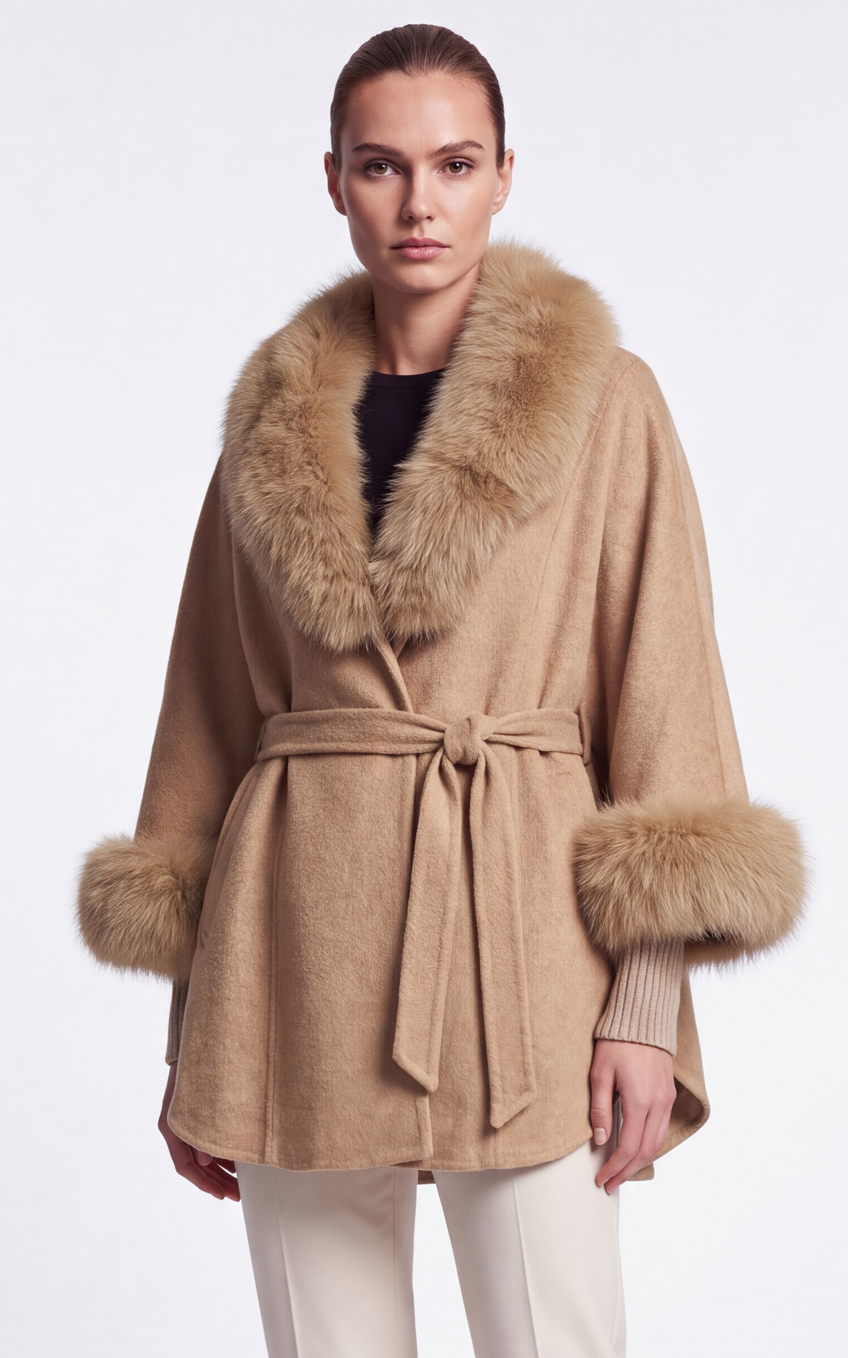Cape en laine et cachemire Jamabi camel