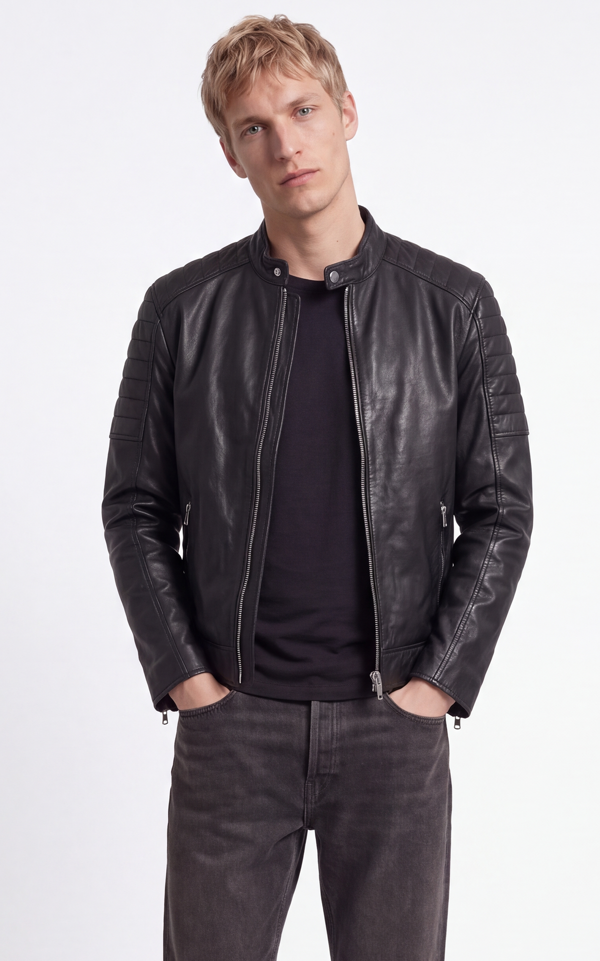 Blouson motard cuir LCJOE noir