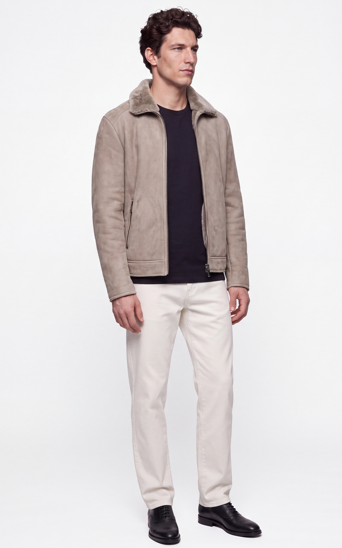 Blouson peau lainée Hank Suede gris