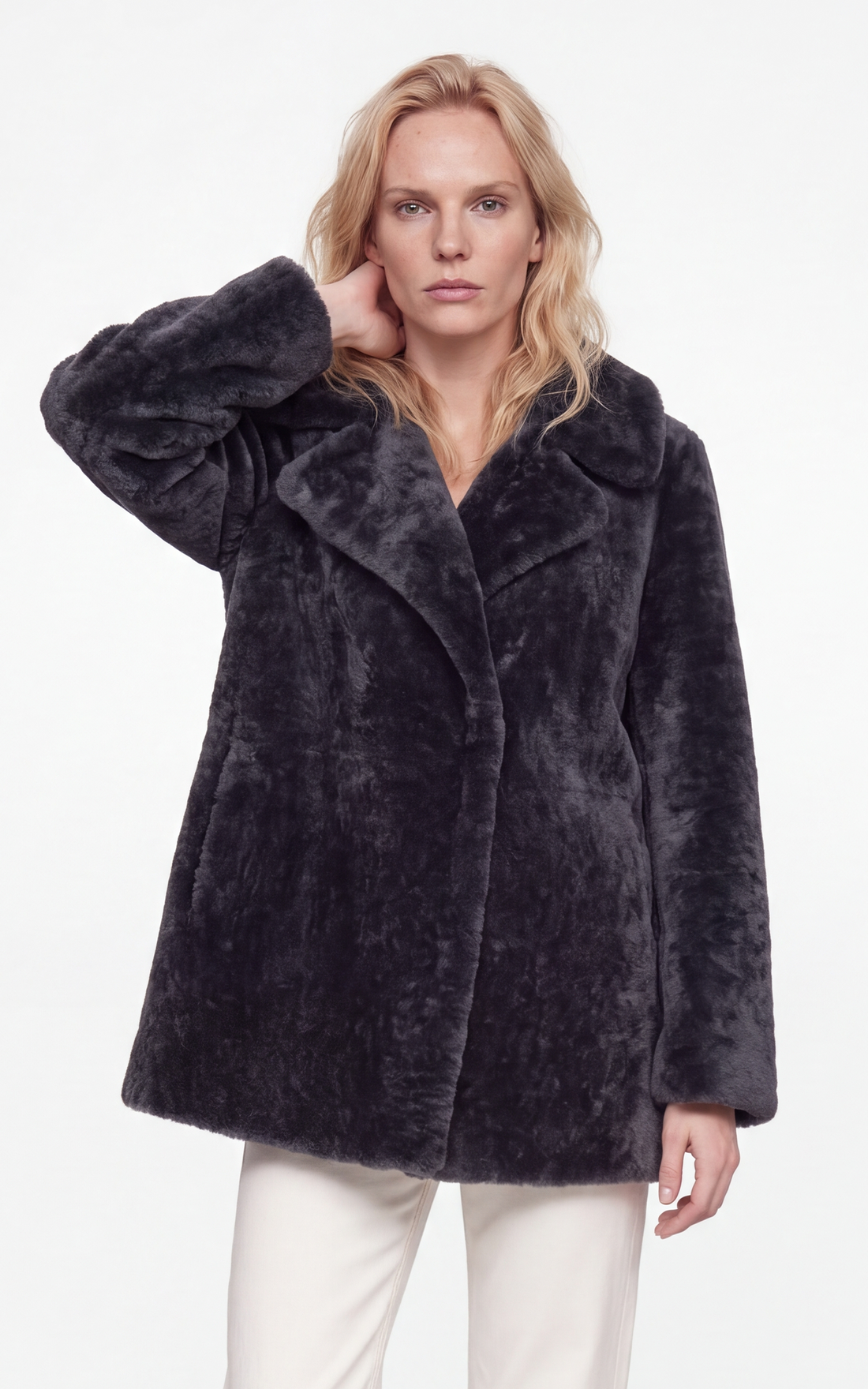 Veste peau lainée Janka bleu marine