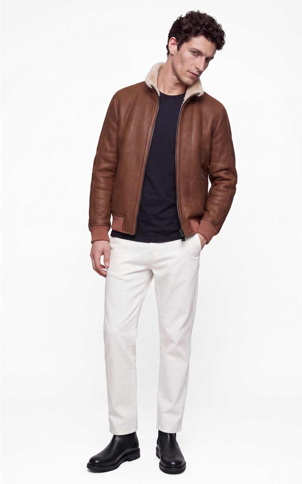 Blouson peau lainée mouton Iker cognac 2