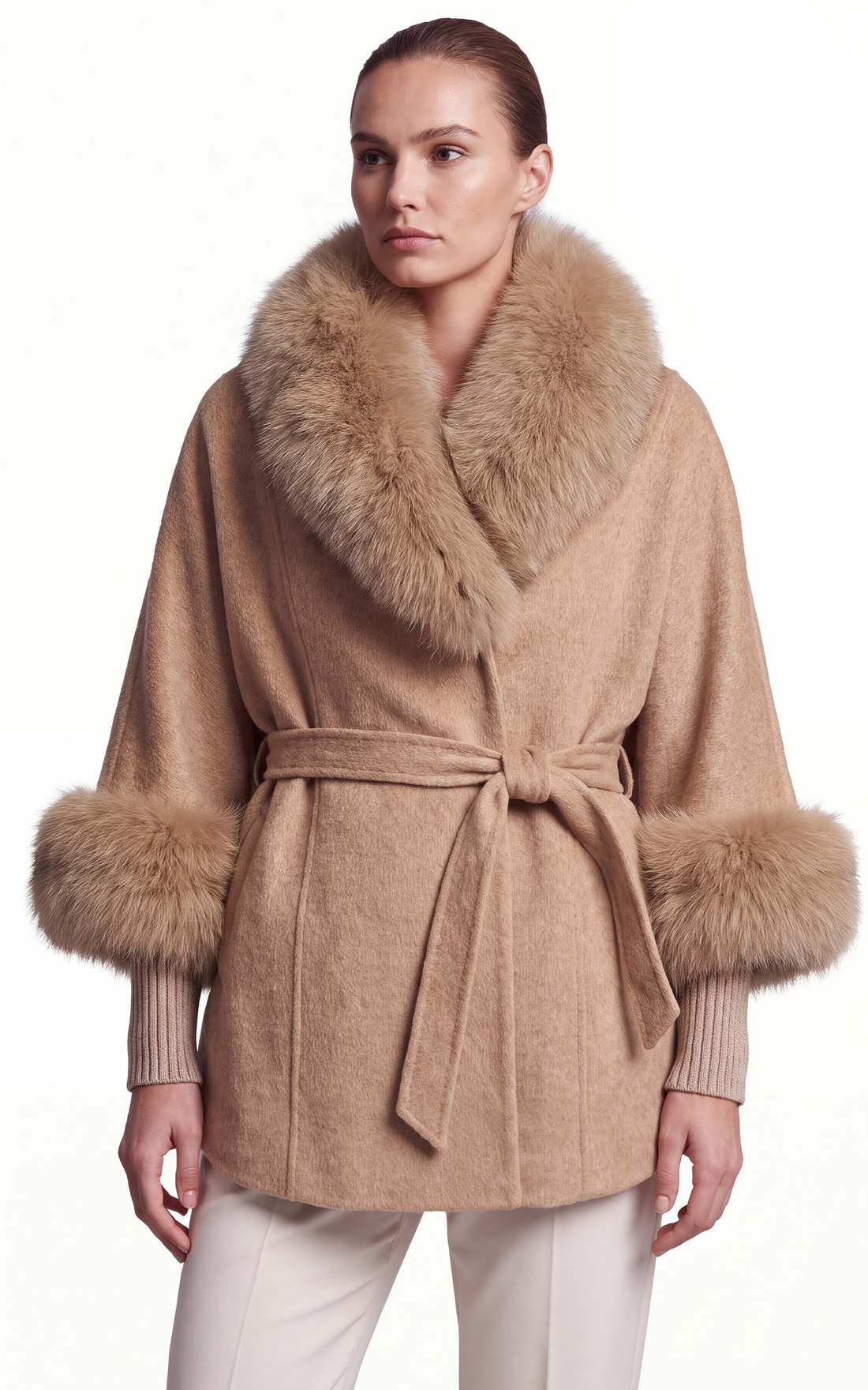 Cape en laine et cachemire Jamabi camel