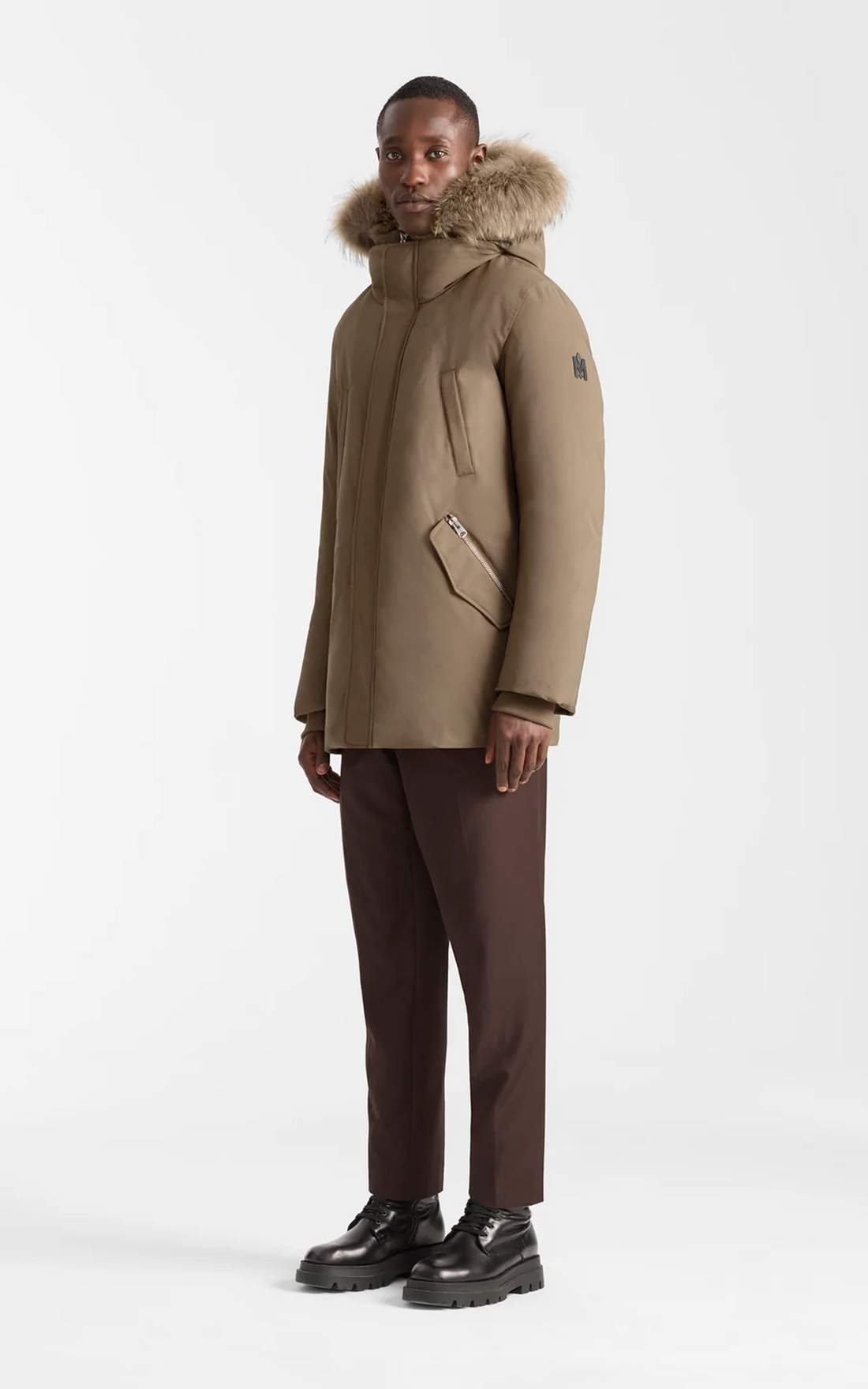 Parka 2-en-1 en duvet à capuche et col en fourrure Edward-F taupe