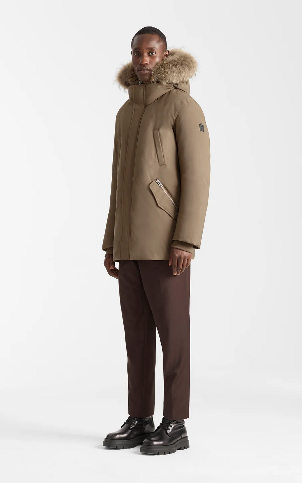 Parka 2-en-1 en duvet à capuche et col en fourrure Edward-F taupe