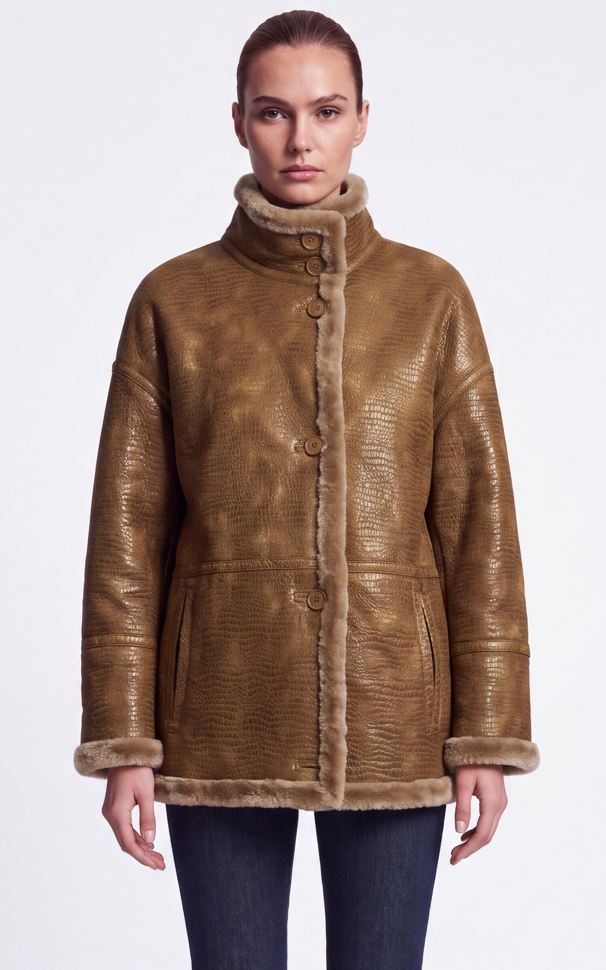 Veste peau lainée réversible Jude camel