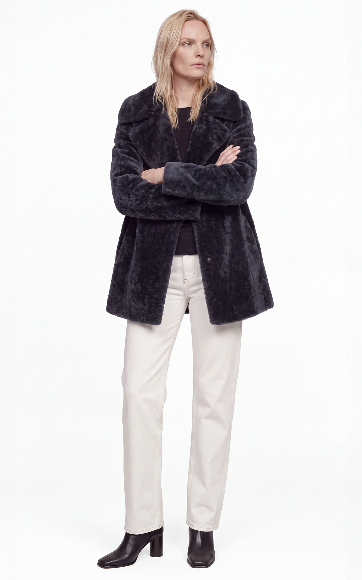 Veste peau lainée Janka bleu marine