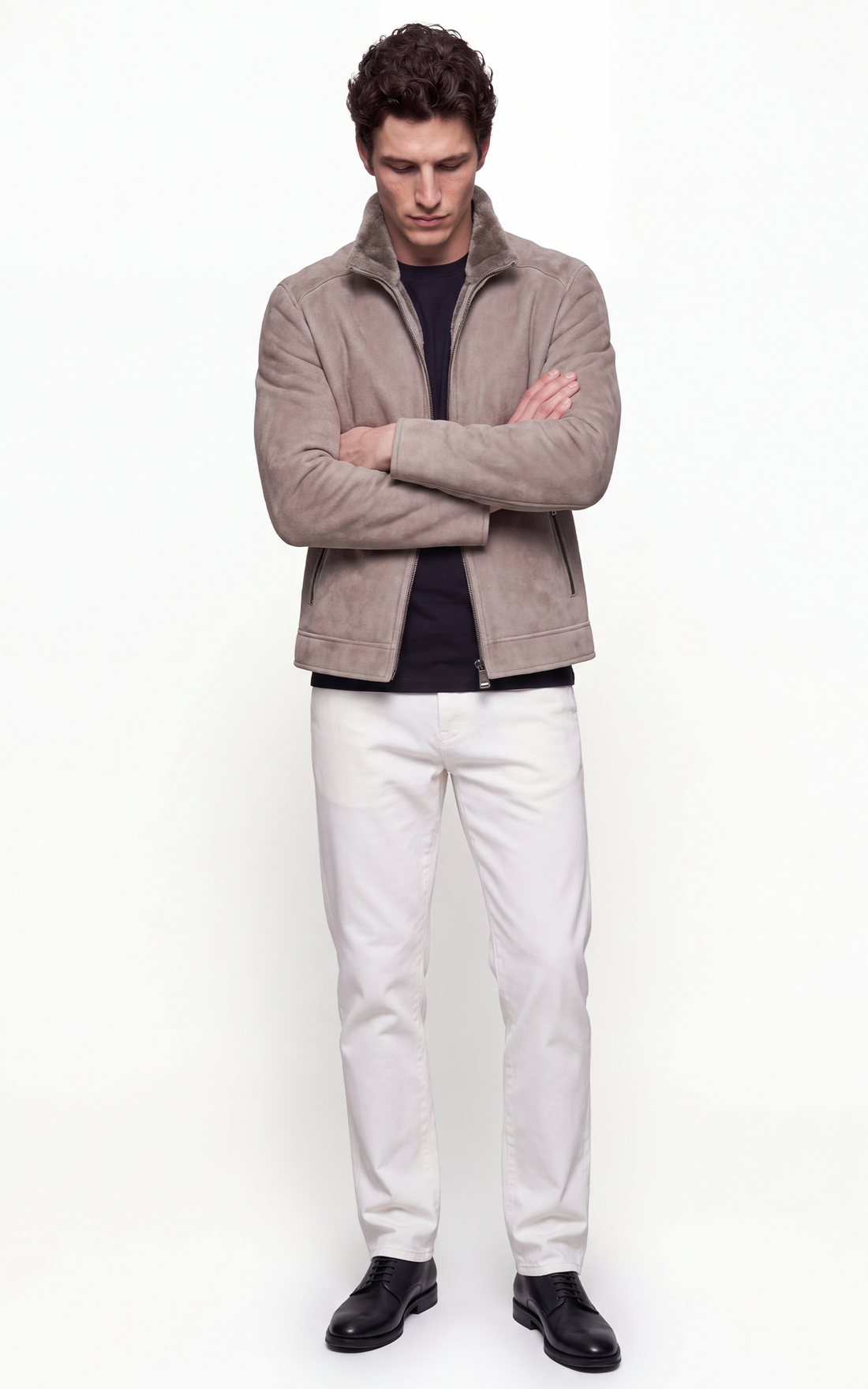 Blouson peau lainée Hank Suede gris