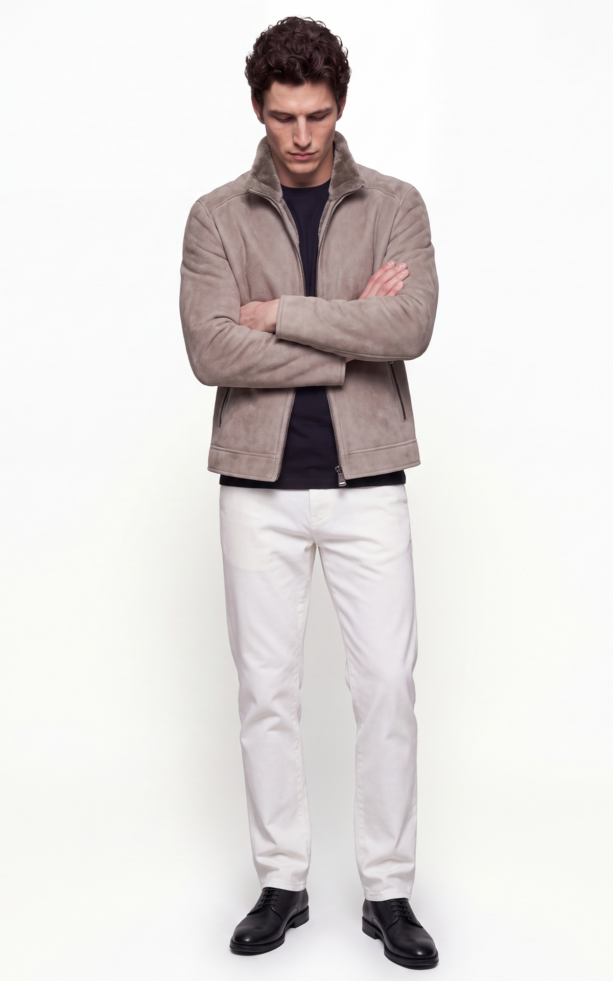 Blouson peau lainée Hank Suede gris